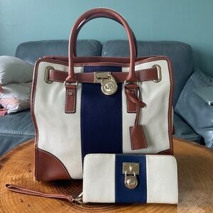 MICHAEL Michael Kors Tri Color Canvas & Leather Large Hamilton North Sou…